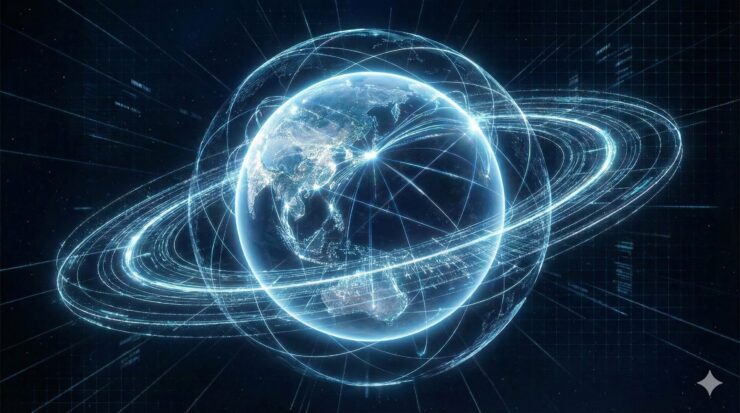 IOWN（アイオン）のイメージ図。地球を包む次世代光通信ネットワーク。